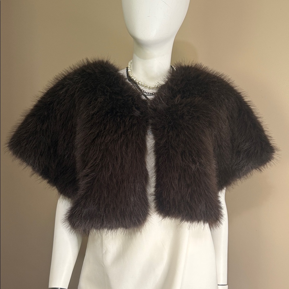 Tahari Women's Luxurious Faux Fur Cape in Dark Brown